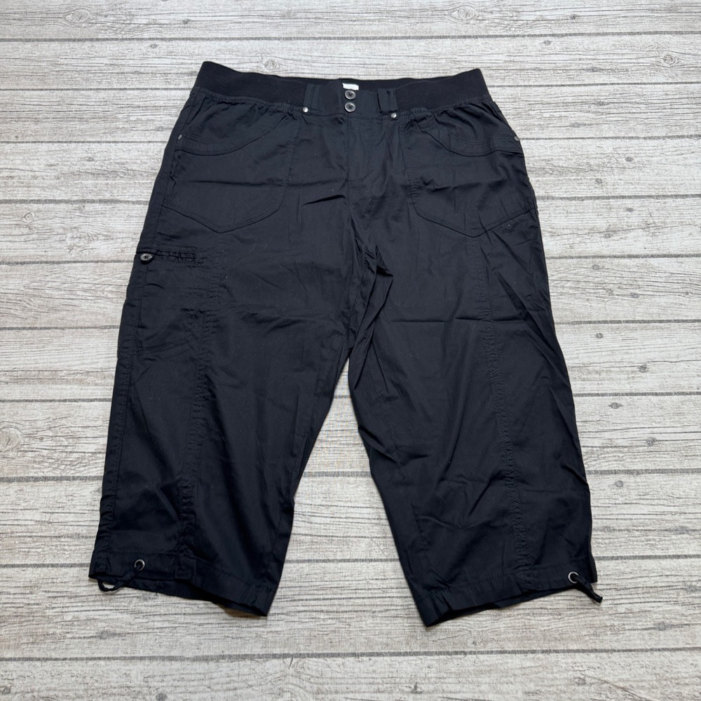 Dash Capri Pants Women's Large Black Cargo Relaxed Fit Stretch Cropped Workwear